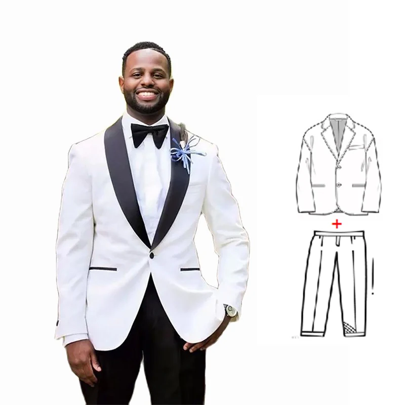 White Wedding Suits for Groom 2 Pieces Slim Fit Black Satin Lapel Best Man Groomsmen Wedding Tuxedo Costume Homme (Jacket+Pants)
White Wedding Suits for Groom 2 Pieces Slim Fit Black Satin Lapel Best Man Groomsmen Wedding Tuxedo Costume Homme (Jacket+Pants)