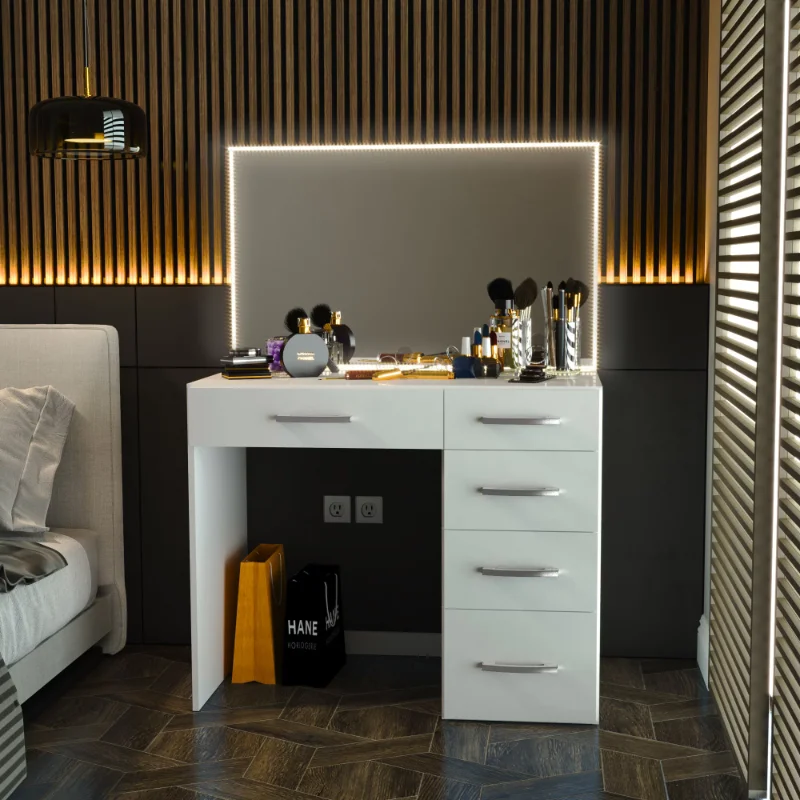 Современный туалетный столик Boahaus Gaia, белый столик для макияжа для спальни, столик для туалетного столика с ящиками
Современный туалетный столик Boahaus Gaia, белый столик для макияжа для спальни, столик для туалетного столика с ящиками