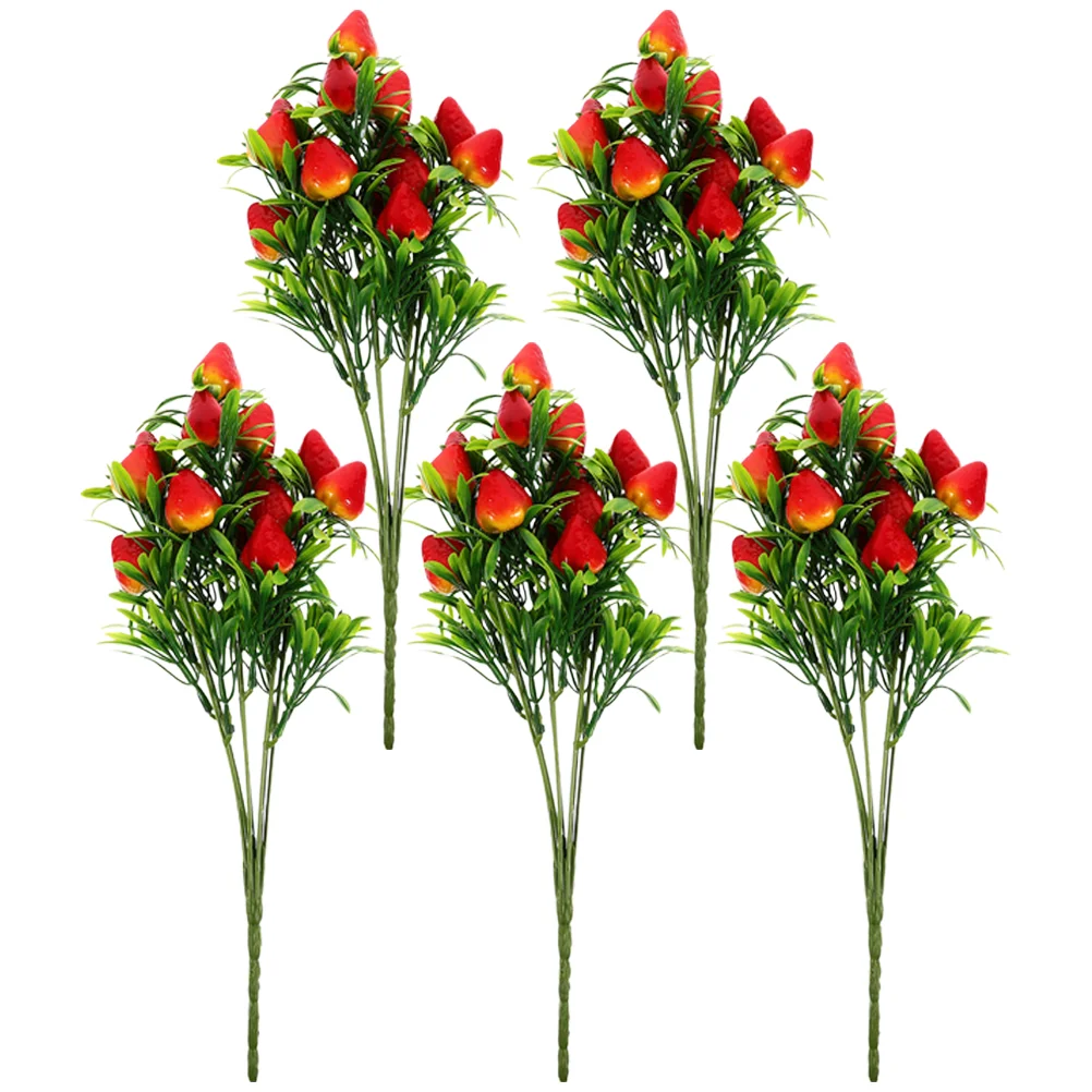 

5 Pcs Simulated Strawberry Vases Home Decor Party Decorations Fake Stems DIY Artificial Bouquet Faux Branch Pvc Filling Decors
