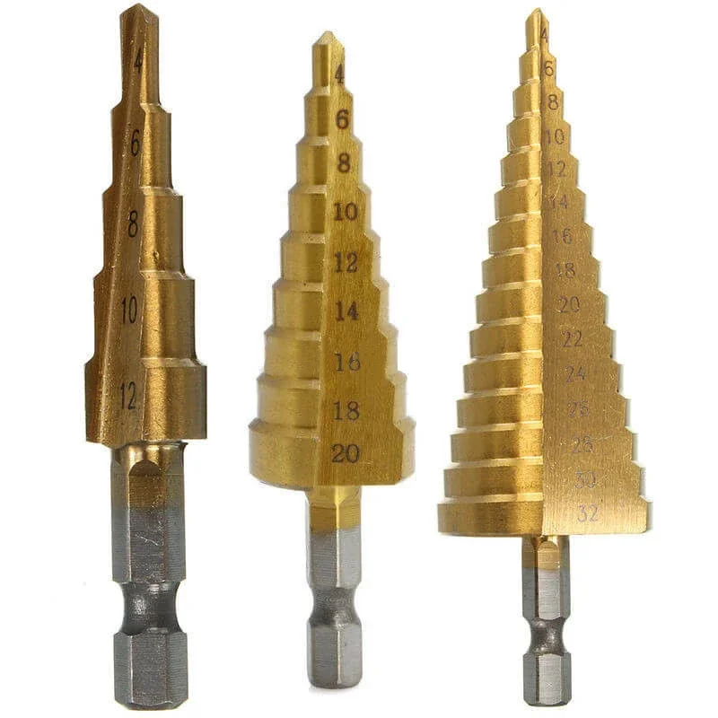 HSS Titanium Step Drill Bit High Speed Stepped Drill Set Saw Drill Tools Conical Stage Drill For Metal Wood 4-12 4-20 4-32mm
HSS Titanium Step Drill Bit High Speed Stepped Drill Set Saw Drill Tools Conical Stage Drill For Metal Wood 4-12 4-20 4-32mm