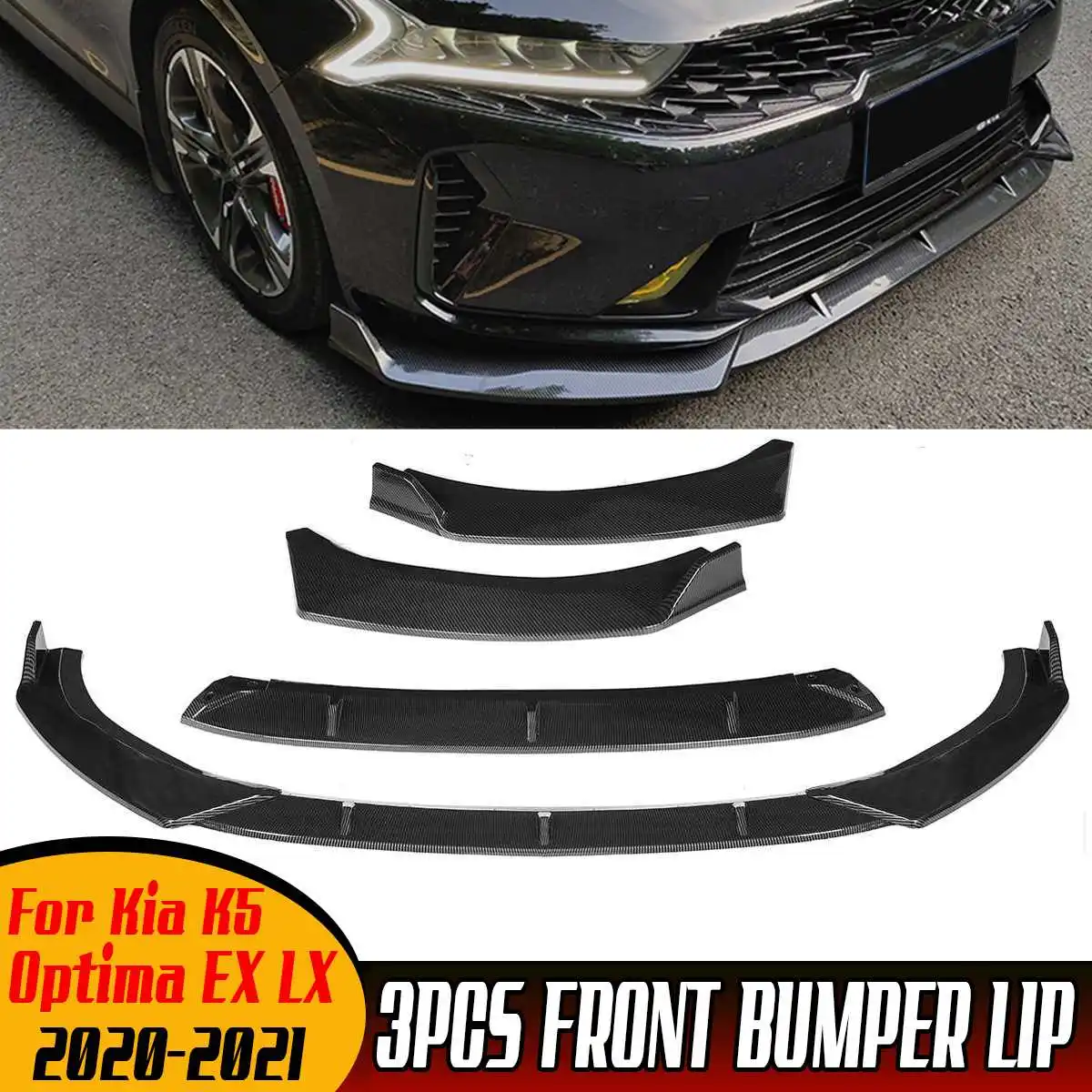 

New 3x Car Front Bumper Splitter Lip Body Kit Spoiler Deflector Lips Diffuser Lip Guard Cover For Kia K5 Optima EX LX 2020 2021