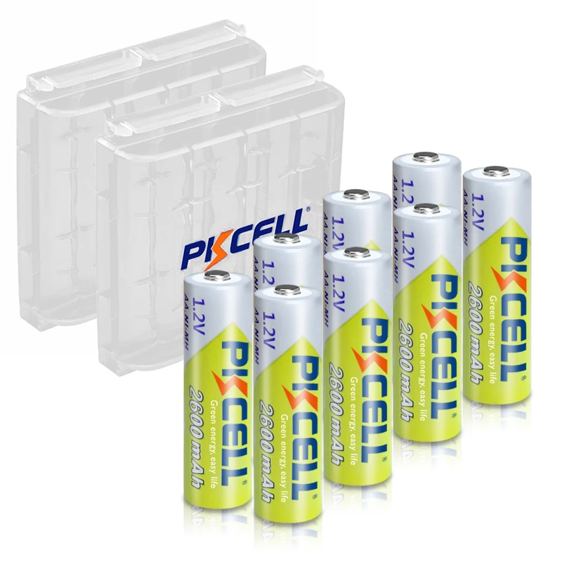

8-64ps PKCELL NIMH AA Battery 2600Mah 1.2V 2A Ni-Mh aa Rechargeable Batteries AA Flashlight Toys + 2PC AA Battery Hold Case Box
