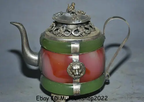 5.6" Old Chinese Green Jade Agate Silver Dynasty Handle Dragon Monnkey Teapot
5.6" Old Chinese Green Jade Agate Silver Dynasty Handle Dragon Monnkey Teapot