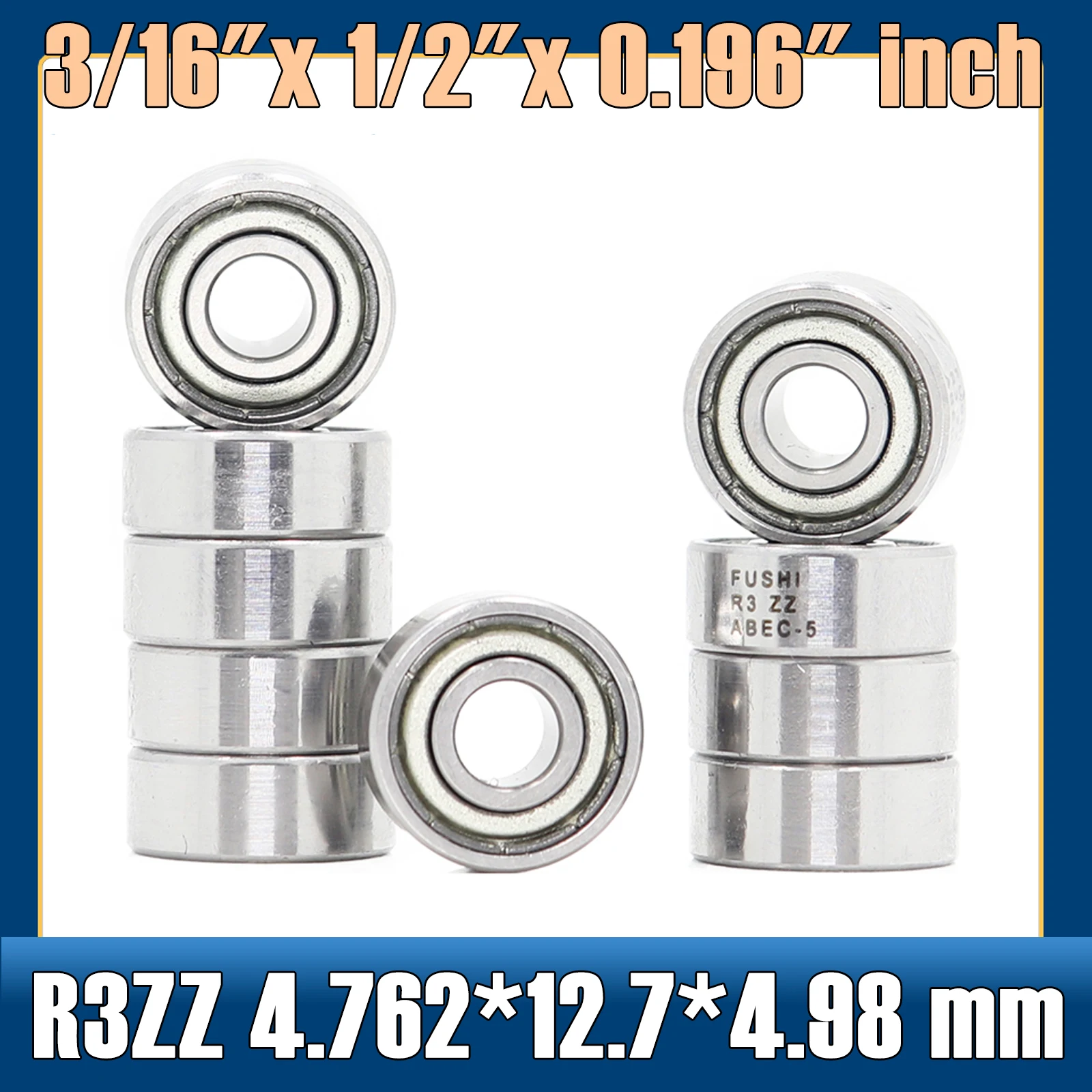 

R3ZZ Bearing ABEC-5 ( 10 PCS ) 3/16"x1/2"x0.196" inch Miniature R3 ZZ Ball Bearings 4.762*12.7*4.98 mm R3Z For RC Models