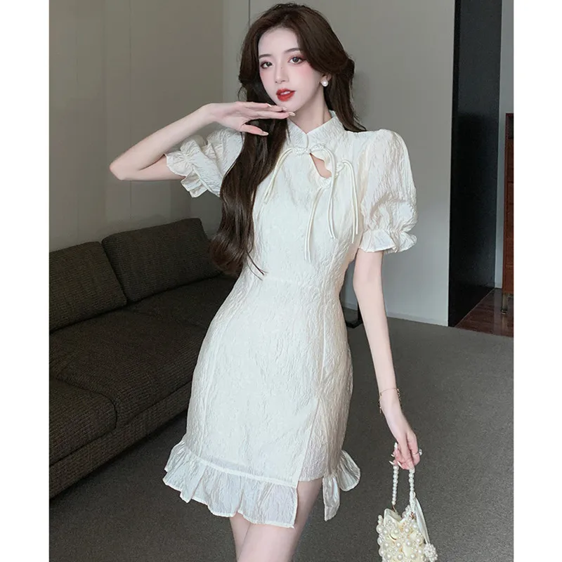 2023 Dress New Design In Early Summer Bubble Sleeve Ruffle Split Improved Cheongsam Free Shipping
2023 Dress New Design In Early Summer Bubble Sleeve Ruffle Split Improved Cheongsam Free Shipping