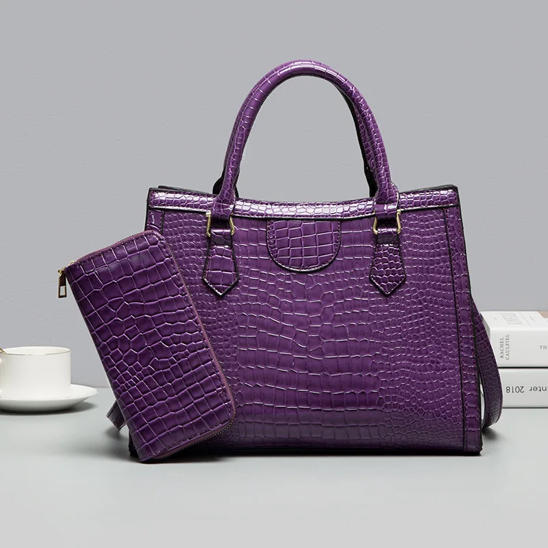 

Crocodile Pattern Composite Womens Handbags 2 Pecs/set Fashion Women Bag Big Female Vintage Shoulder Bags Purple Ladies Bolsa