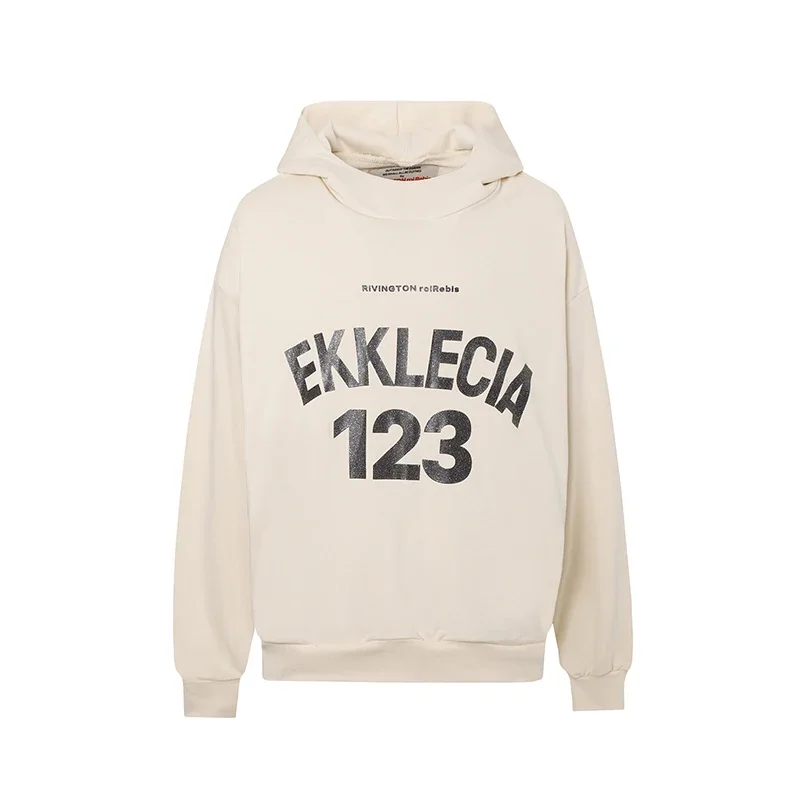 

RRR123 New Arrival Men Women Apricot Hoodie Letter Logo Printing Street Cotton Keep Warm Oversize Casual Hooded Coat Long Sleeve