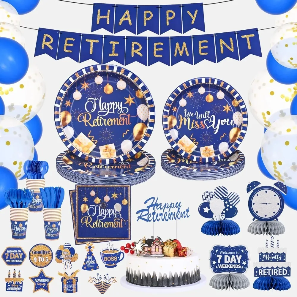 247 PCS Blue Disposable Dinnerware Set,Retirement Party Supplies,Happy Retirement Decorate for Going Away Party,Serves 24 Guests
247 PCS Blue Disposable Dinnerware Set,Retirement Party Supplies,Happy Retirement Decorate for Going Away Party,Serves 24 Guests
