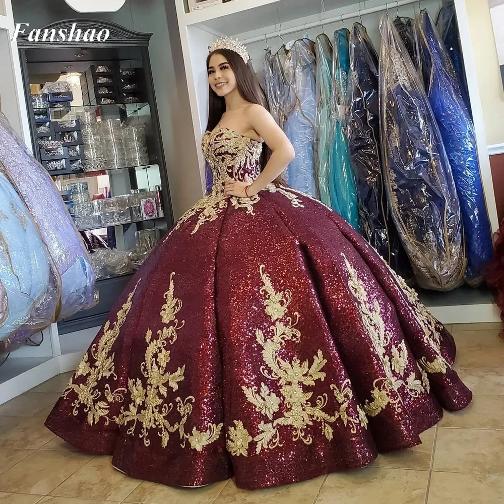 

Fanshao pd208 Appliques Quinceanera Dress Sweetheart Sequined Ball Gown Sweet 16 Birthday Party Dress Princess Vestido De Noiva