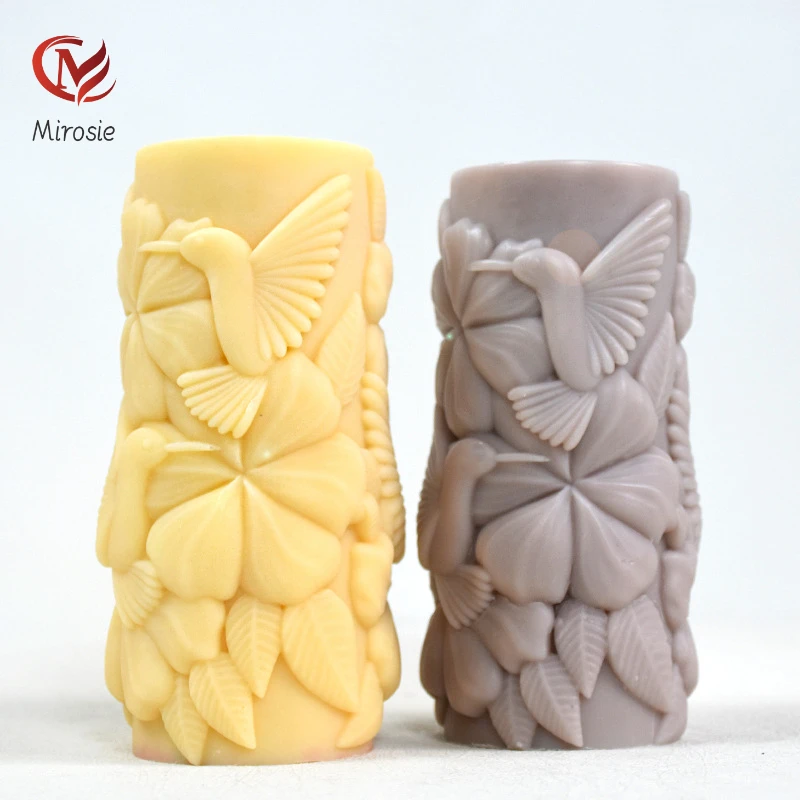 

Mirosie New Round Flower and Bird Cylindrical Scented Candle Silicone Mold Diy Retro Home Decoration Plaster Resin Mold