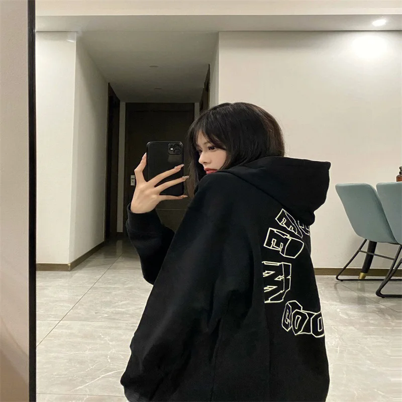 BF Black Hooded Sweatshirts Women's Letter Printed Hoodie Autumn Winter Fashion Personality Oversized Loose Thickened Hoodies
BF Black Hooded Sweatshirts Women's Letter Printed Hoodie Autumn Winter Fashion Personality Oversized Loose Thickened Hoodies