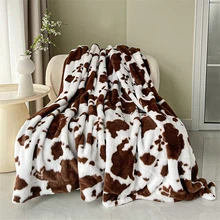 Cow Print Blanket Animal Brown Black Cream Faux Fur Blanket Western Cute Flannel Fleece Decor Bed Sofa Office Bedroom Blanket