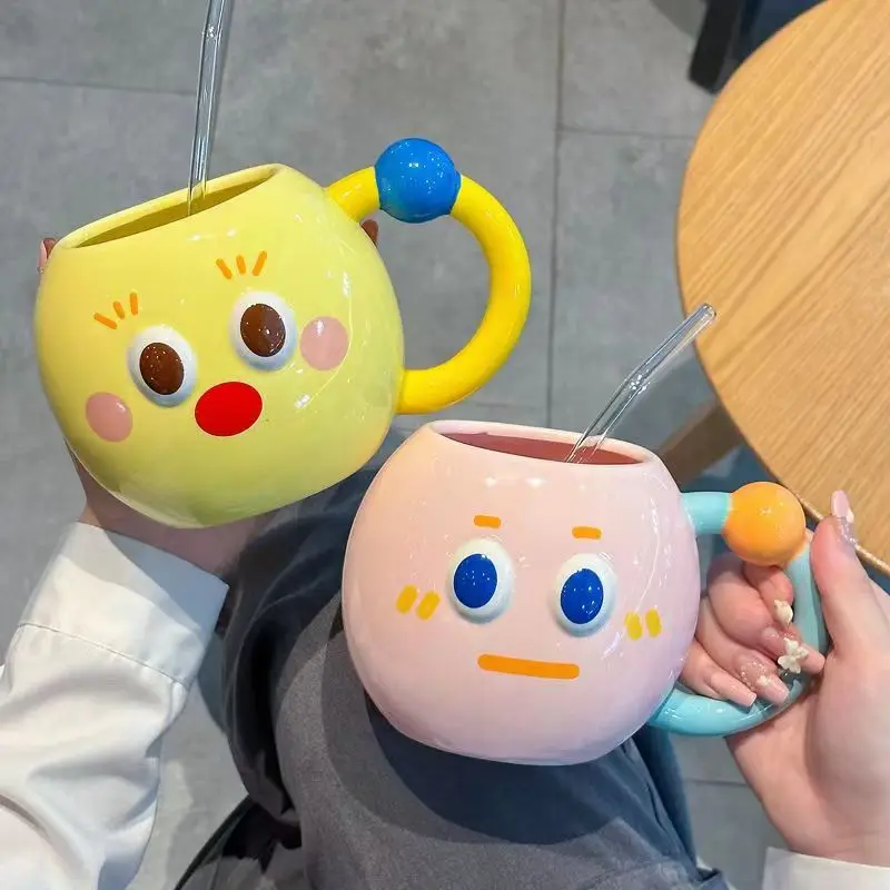 

Smile Ceramic Mugs Lovely Breakfast Milk Tea Coffee Cups Kitchen Office Tableware Drinkware Creative Cute Hand Painted Rainbow
