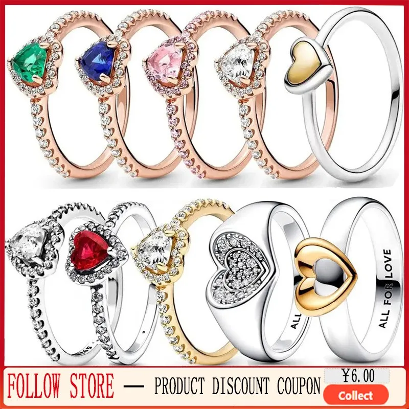 

New Women's 925 Sterling Silver Love Stone Heart Ring Sparkling Two tone Sliding Heart Ring DIY Jewelry Light Luxury Fashion