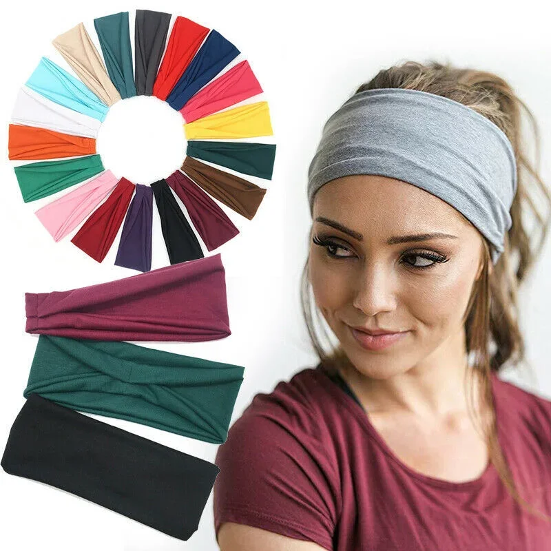 

Men Women Workout Headband Solid Color Wide Turban Twisted Knotted Headwrap Girls Hairband Fashion Hair Accessories Scrunchies