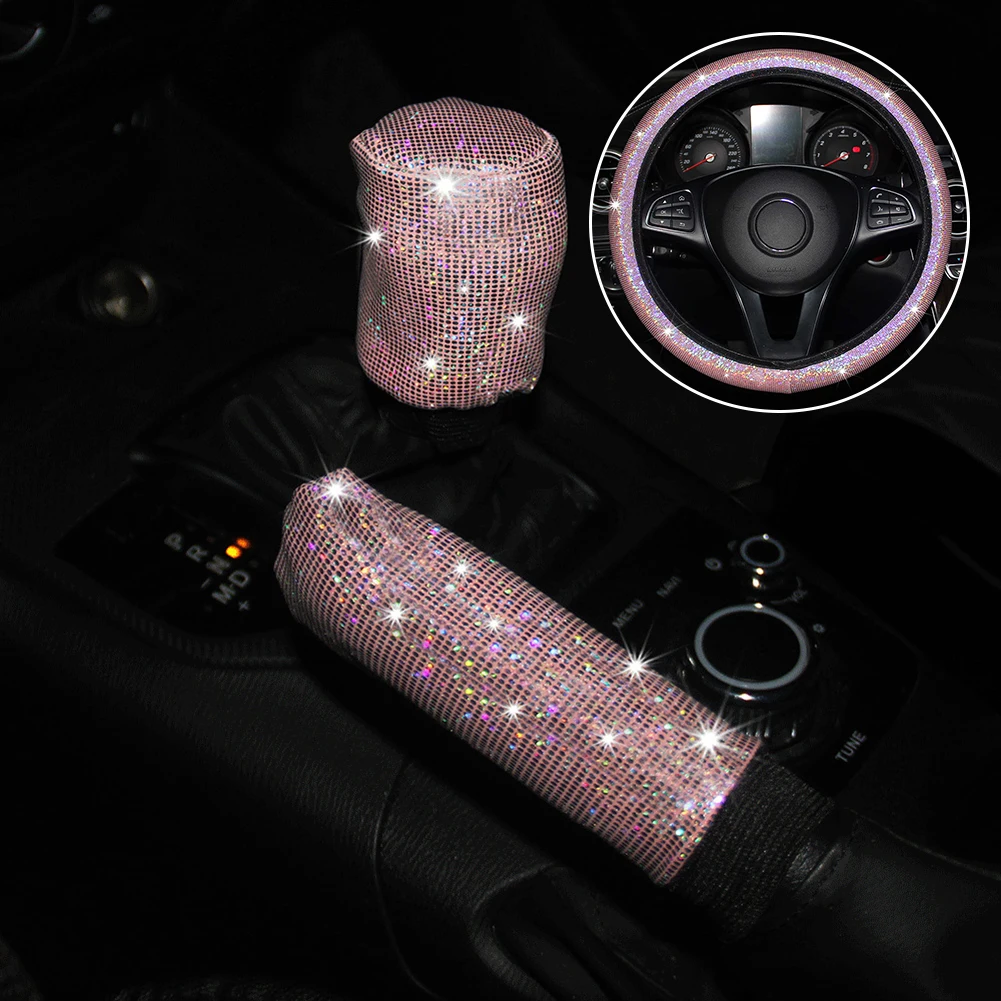 

1pcs Steering Wheel Cover Handbrake Cover Size: 37-38cm Gear Cover Pink 100% Brand New 14.56-14.96 Inches 3PCS/set Car Interior