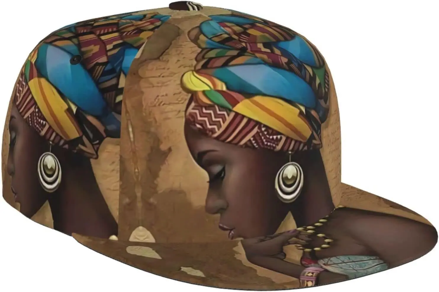 

Afro African American Woman Pattern Flat Bill Hat, Unisex Snapback Baseball Cap Hip Hop Style Flat Visor Blank Adjustable