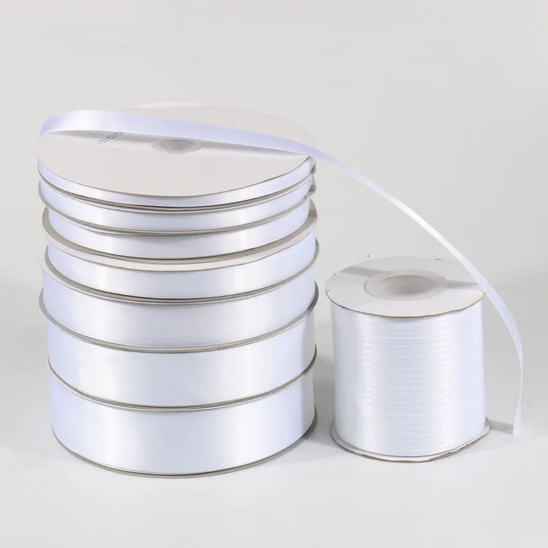 0.3-5cm 90/180/270M Pure White Satin ribbons DIY bowtie Bouquet flowers gift package For wedding Baby birthday fashion jewelry