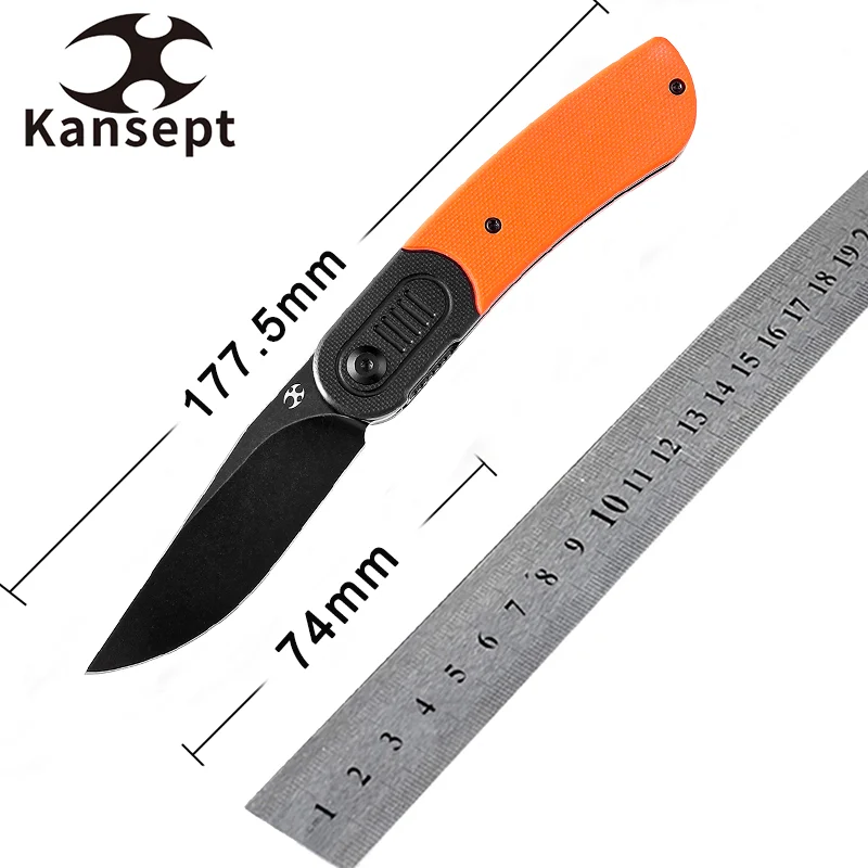 

Kansept Reverie T2025B3 Folding Knives Black Stonewashed 154CM with Black and Orange G10 Handle for Camping Hunting EDC Carry