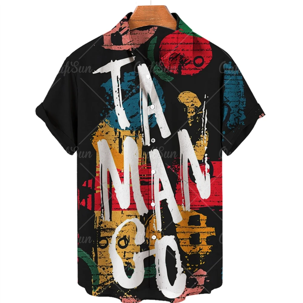 

2022 Graffiti Dyeing Casual Harajuku Summer Men's Hawaiian Shirts Cool Thin Breathable Collar Short Sleeve Shirts