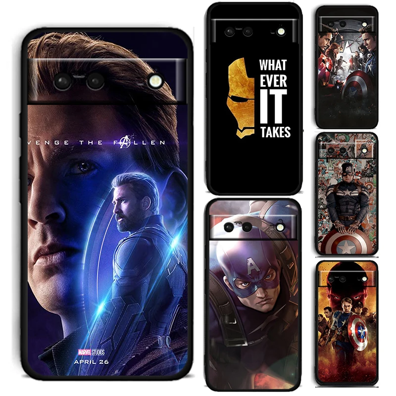 

Marvel Captain America Cool For Google Pixel 7 6 6A 5 4 5A 4A XL Pro 5G Silicone Shockproof Soft TPU Black Phone Case Cover