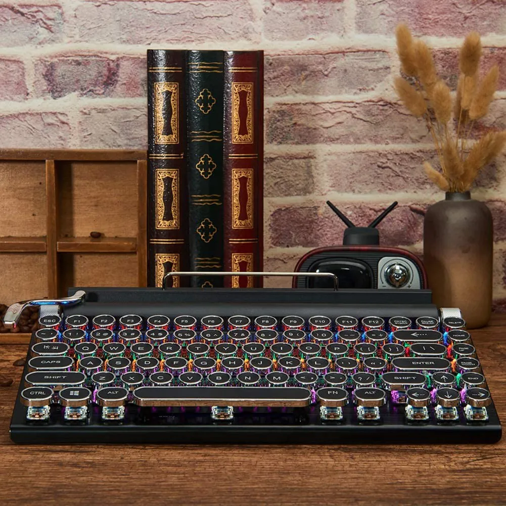 Retro Typewriter Keyboard Wireless Bluetooth Keyboard USB Mechanical Punk Keycaps for Desktop PC/Laptop/Phone-Black
Retro Typewriter Keyboard Wireless Bluetooth Keyboard USB Mechanical Punk Keycaps for Desktop PC/Laptop/Phone-Black