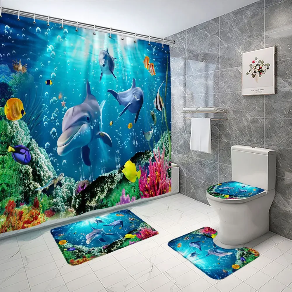 4 Pcs Sea Animals Dolphin Shower Curtain And Bath Mat Set Coral Ocean Shower Curtain Floor Mat Toilet Cover Bathroom Decoration
4 Pcs Sea Animals Dolphin Shower Curtain And Bath Mat Set Coral Ocean Shower Curtain Floor Mat Toilet Cover Bathroom Decoration