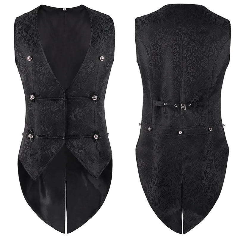 

Men's Renaissance Cosplay Medieval Pirate Waistcoat Vest Vintage Vicotiran Steampunk Jacquard Swallow Top Noble Blazer Costume