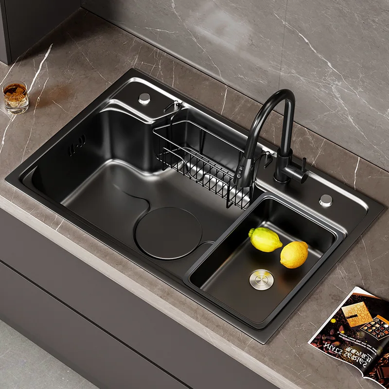 

304 Nano Stainless Steel Kitchen Sink Hanging Basket With Slide Rails Pull-out Faucet Large Single Slot Sink Home Vegetable Sink