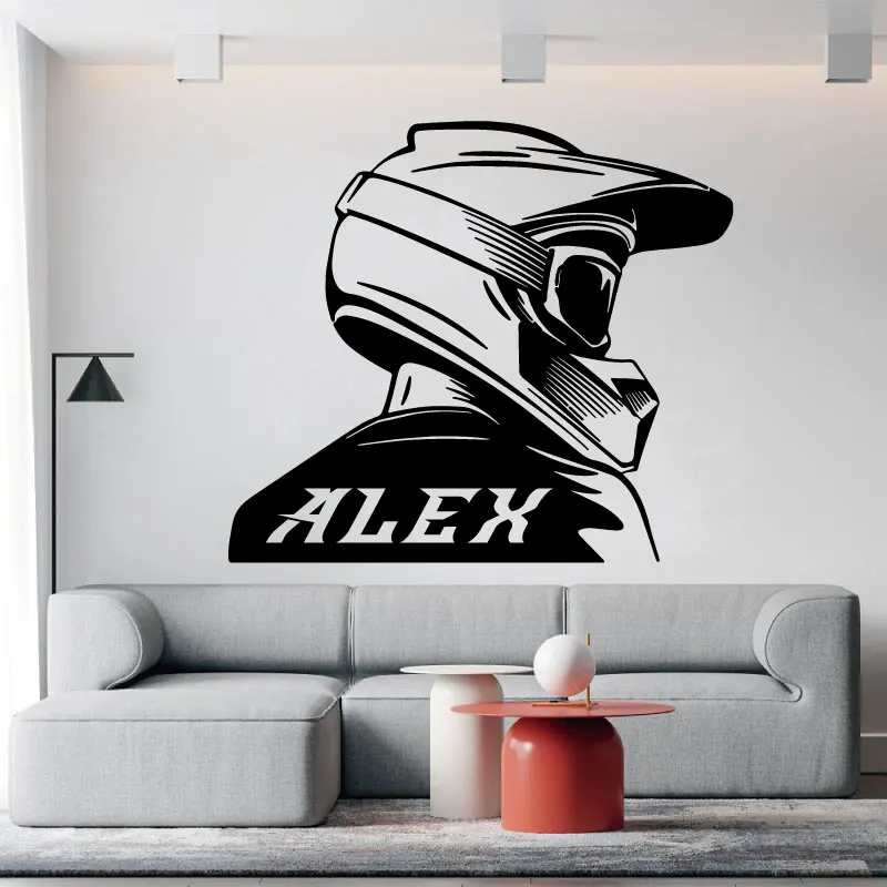 Фото Personalized Custom Name Vinyl Wall Sticker Motocross Rider Racer Portrait Gift For Kids Boy Room Art Decoration Decal Wallpaper  Дом и | Наклейки на стену (1005003631063872)