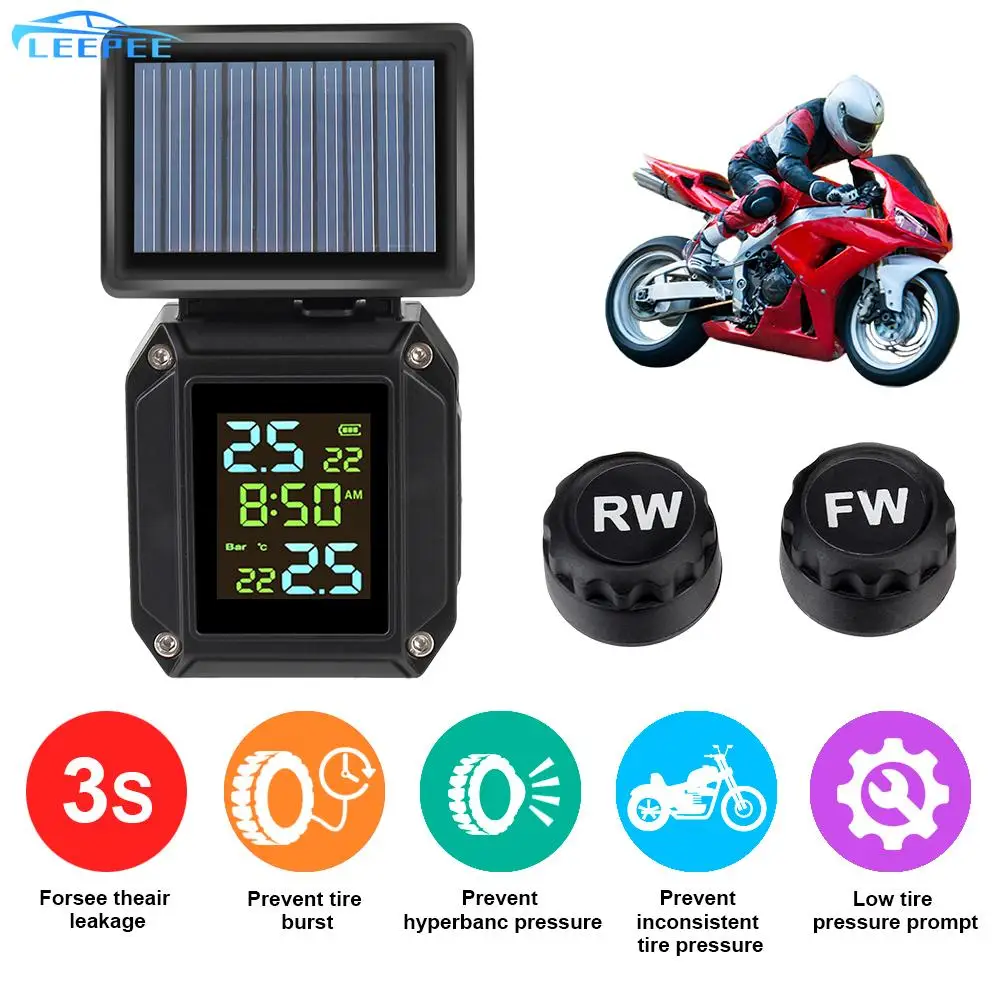 LEEPEE Tire Pressure Monitoring System Solor USB Charge Motorcycle TPMS LCD Display 2 External Sensors Tyre Temperature Alarm
LEEPEE Tire Pressure Monitoring System Solor USB Charge Motorcycle TPMS LCD Display 2 External Sensors Tyre Temperature Alarm
