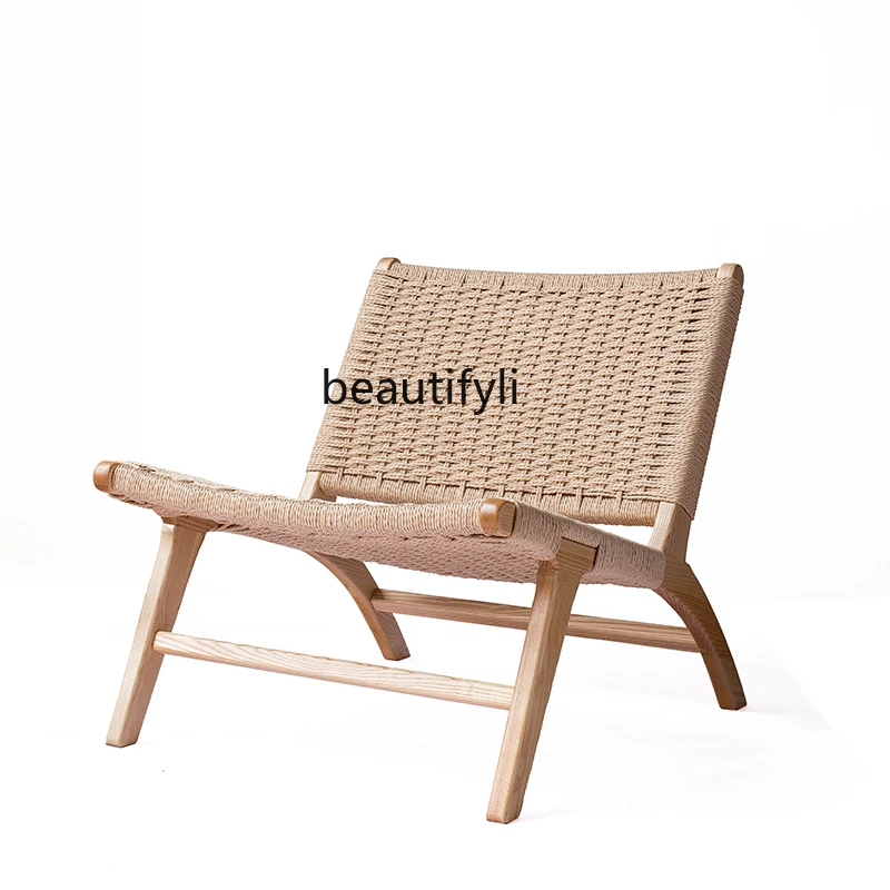 

Плетеное седло с веревкой в скандинавском и японском стиле, тихий духовой ротанговый Плетеный Одноместный стул из массива дерева, кресло для отдыха на балконе
