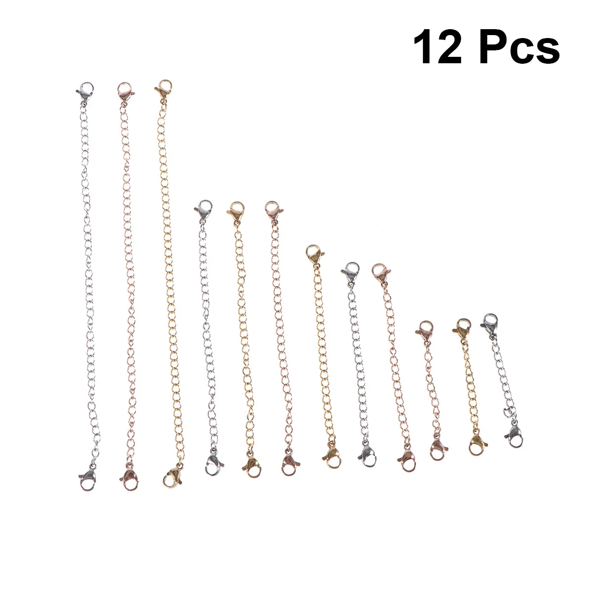 

12PCS Stainless Steel Lobster Buckle Necklace Extension Chain with Lobster Clasp at Both Ends for DIY Jewelry Making Silver