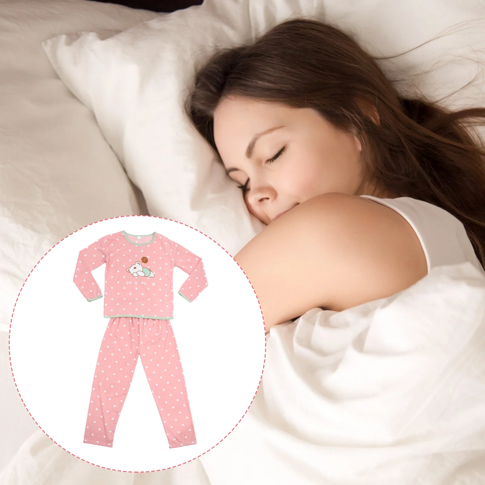 

Cartoon Long Sleeve Pajamas Set Autumn Nightwear Cotton Loungewear Homewear Suit for Women Size M (Sleeping Bear)
