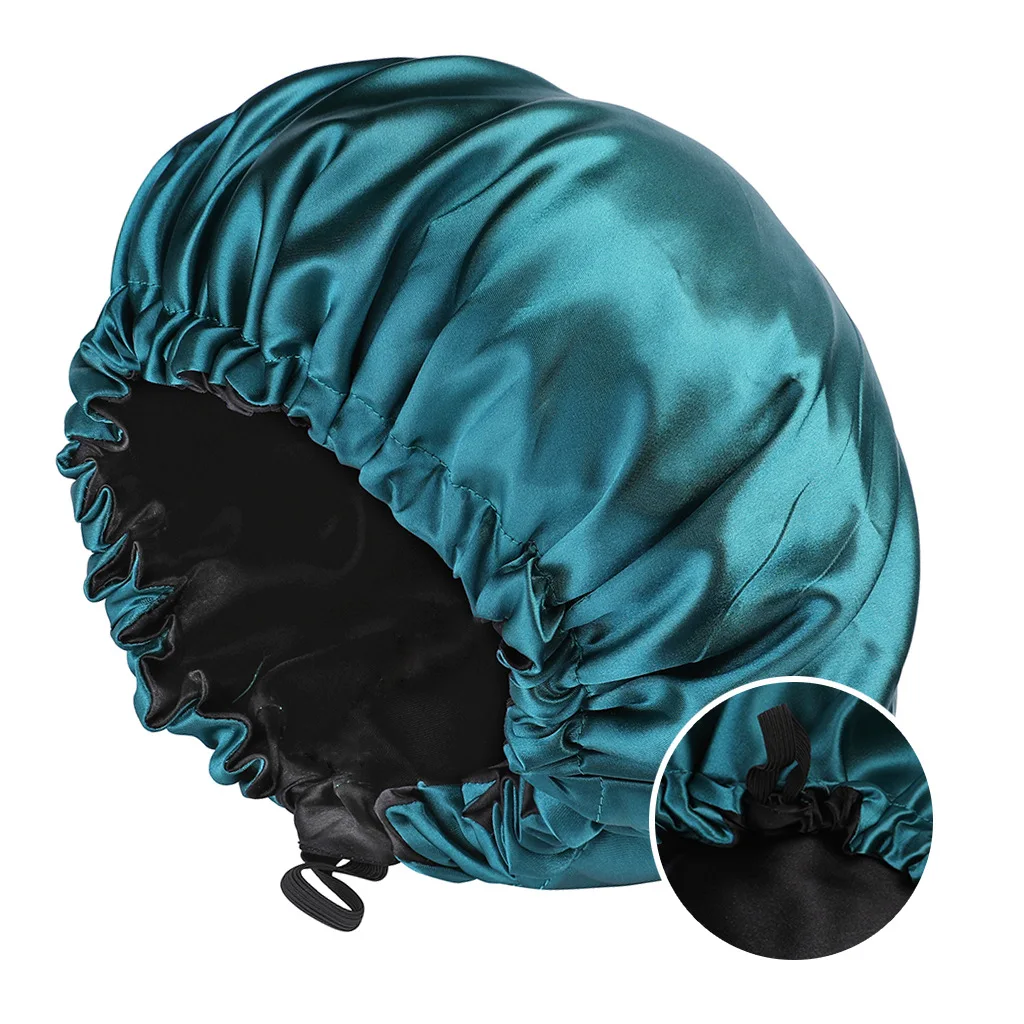 Bonnet en satin pour dormir, bonnet soyeux, grand, double couche, réversible, réglable, bonnet de sommeil utilisé pour le soin des cheveux, vente en gros 2