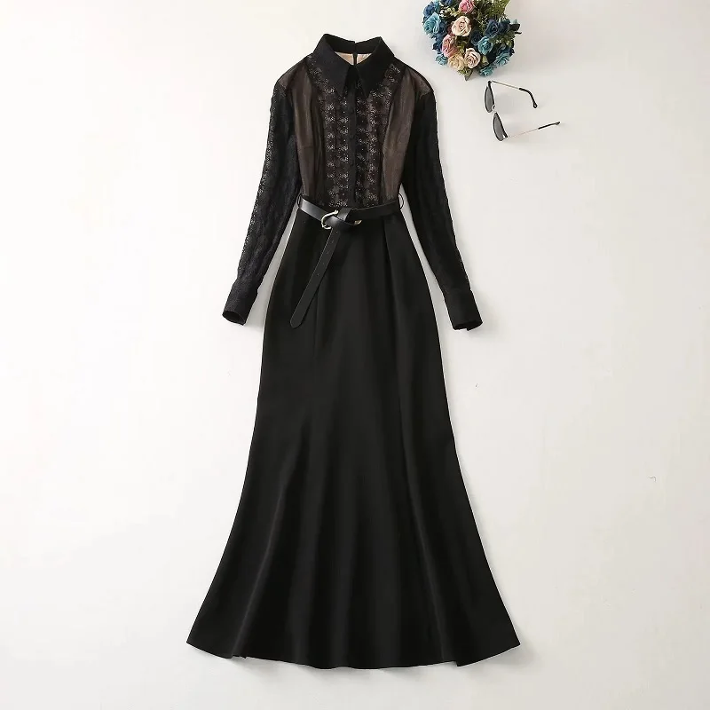 New 2023 Spring Long Dress High Quality Party Evening Women Turn-down Collar Lace Embroidery Patchwork Long Sleeve Dress Black
New 2023 Spring Long Dress High Quality Party Evening Women Turn-down Collar Lace Embroidery Patchwork Long Sleeve Dress Black