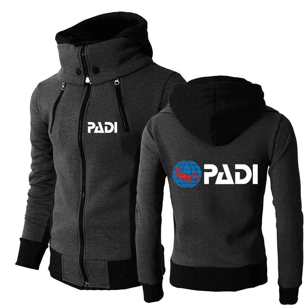 

Scuba Driver Padi Printed Autumn Winner Men Hooded Sweatshirt Long Sleeve Double Zipper Pullover Sports Tracksuit Streetwear