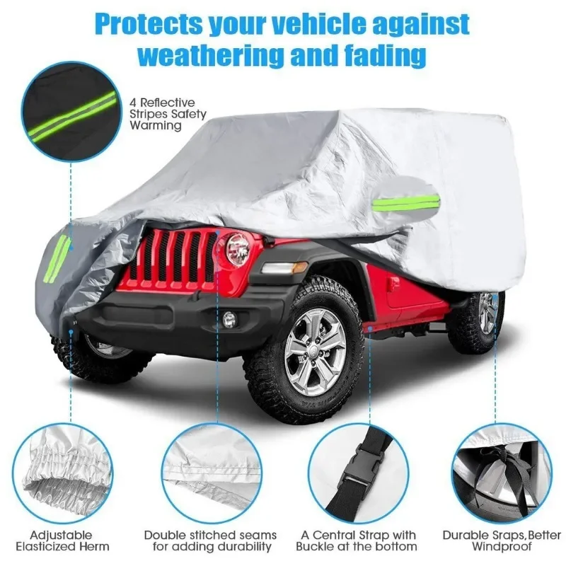 

190T Waterproof Car Covers for Jeep Wrangler 2/4 Doors 1987-2019 JK JL YJ TJ Windproof Dustproof Full Surround Protector Cover