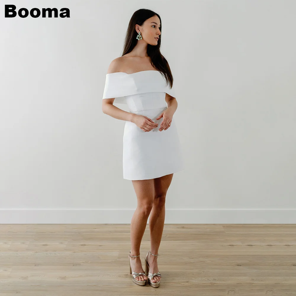 

Booma A-Line Short Wedding Party Dresses Boat Neck Sleeveless Mini Brides Dress for Women Cocktail Gowns Prom Gown Outfits