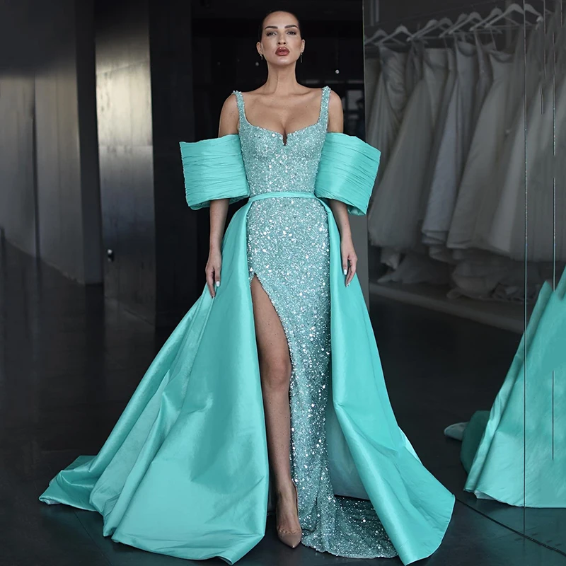 

Thinyfull 2023 Mermaid Evening Dresses Formal Beadings High Split Prom Dress Saudi Arabia Dubai Cocktail Party Gowns Custom Size