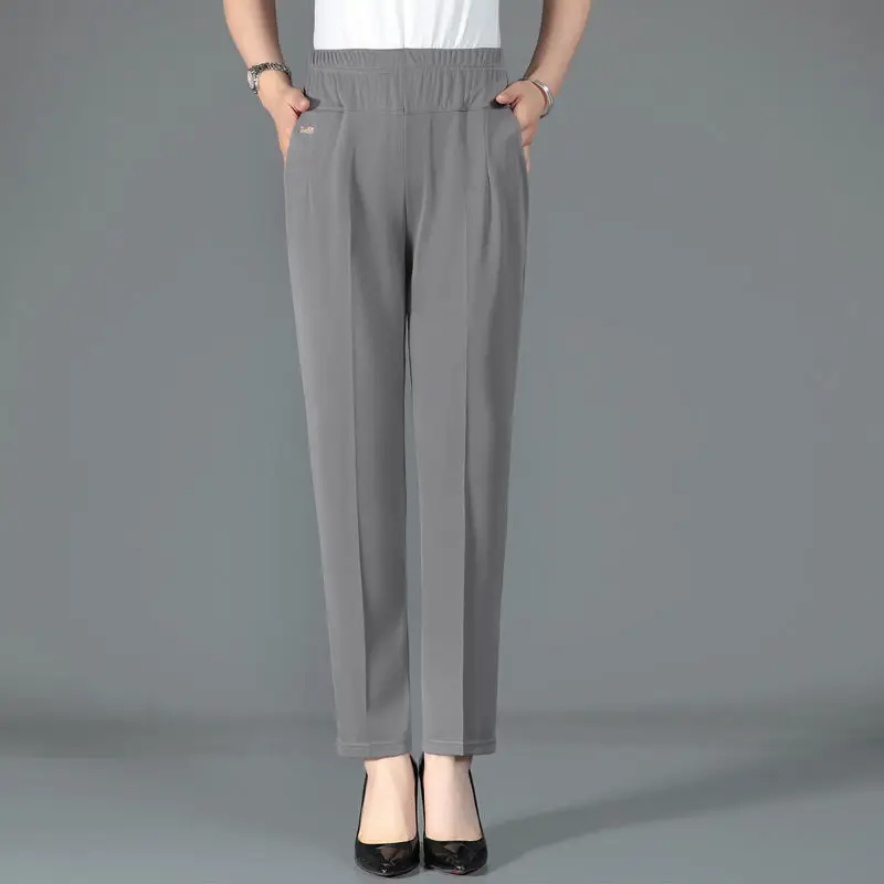 

Женские укороченные брюки с карманами, повседневные однотонные свободные прямые брюки с эластичной высокой талией, лето 2024