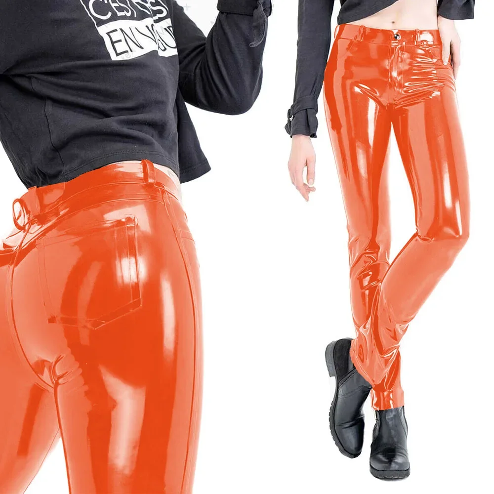Fashion Women's Slim Fit Pencil Pants Wetlook PVC Leather Long Pants High Waisted Back Pockets Capris Streetwear Women Clothing 64 S168651e379fb46ffa0fd120b7930f989F