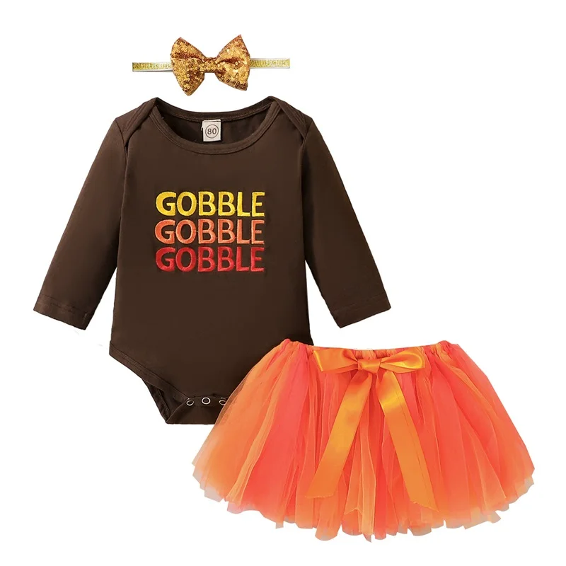 

My 1st Thanksgiving Baby Girl Outfits Long Sleeve Turkey Romper with Tutu Skirt Shorts Leg Warmers Headband 4Pcs Set