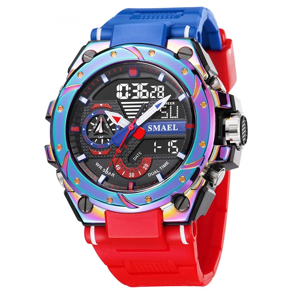 

Quartz Watch For Men Wristwatches Colorful Red Bracelet 50M Waterproof Alarm Clock Analog Digitals Sport Watches Reloj Hombre