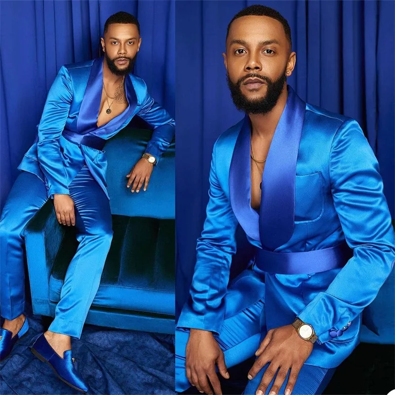 Costume d'homme 2 Pcs Men Suits Silk Satin Wedding Tuxedos Party Prom Fit Fashion Blue Business For Best Man Blazer Suit Set
Costume d'homme 2 Pcs Men Suits Silk Satin Wedding Tuxedos Party Prom Fit Fashion Blue Business For Best Man Blazer Suit Set