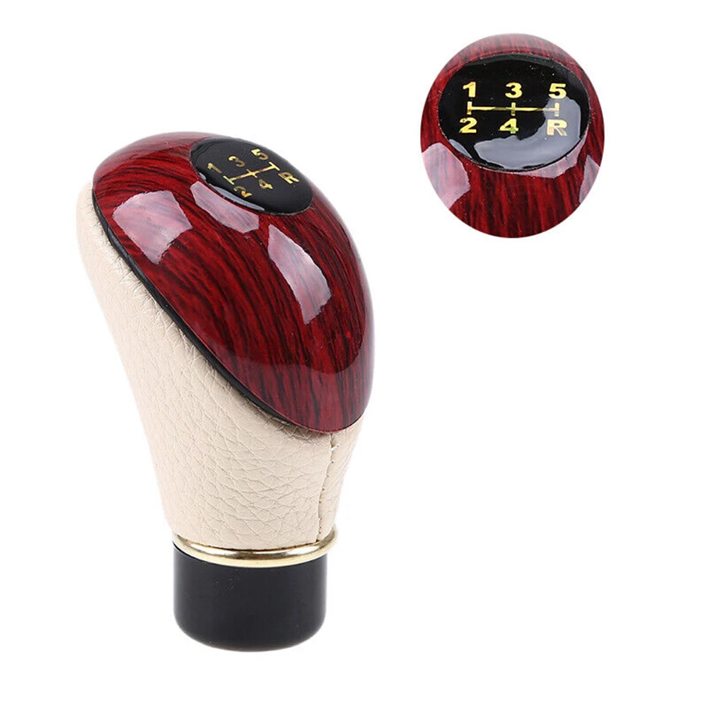 

Universal Manual Car Leather Gear Stick Shift Knob Shifter Lever Handle 5 Speed Shifter Head Leather Imitation Mahogany Modified