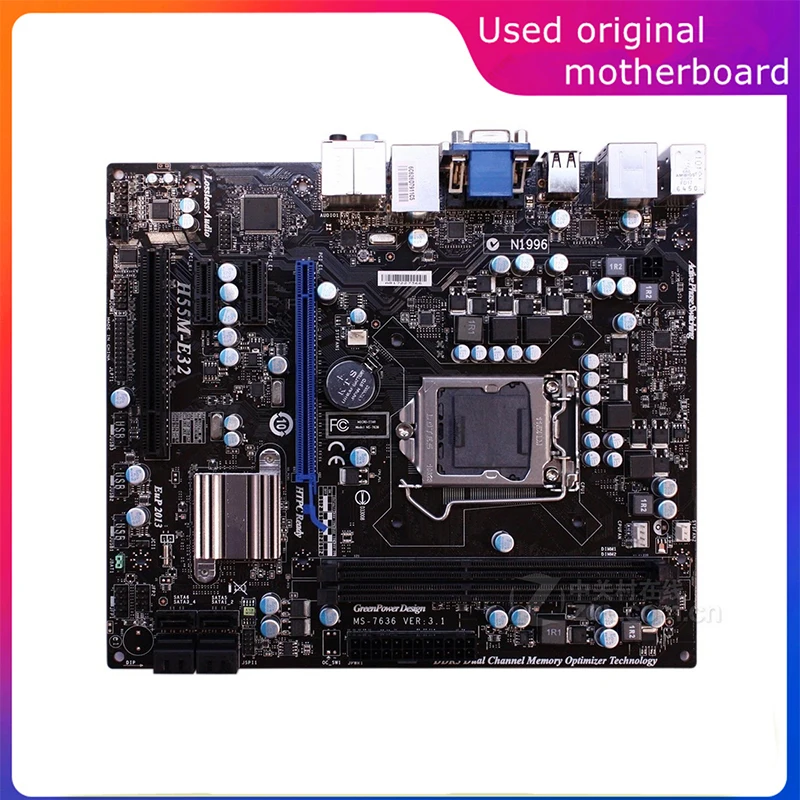 

Used LGA 1156 For Intel H55 H55M-E32 M-ATX Computer USB2.0 SATA2 Motherboard DDR3 8G Desktop Mainboard