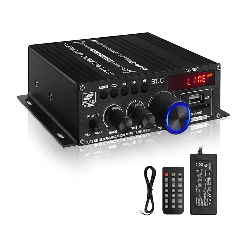 

HOT-AK-380 USB SD BT.C FM AUX Audio Power 400W+400W 2.0 CH Hifi Stereo AMP Speaker Bluetooth 5.0 Amp Receiver EU Plug