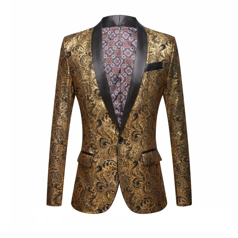 Men's gold plated black collar suit Set Wedding Gold Floral Pattern Slim Fit Party Prom Dress Tuxedo Singers Costume jacket
Men's gold plated black collar suit Set Wedding Gold Floral Pattern Slim Fit Party Prom Dress Tuxedo Singers Costume jacket