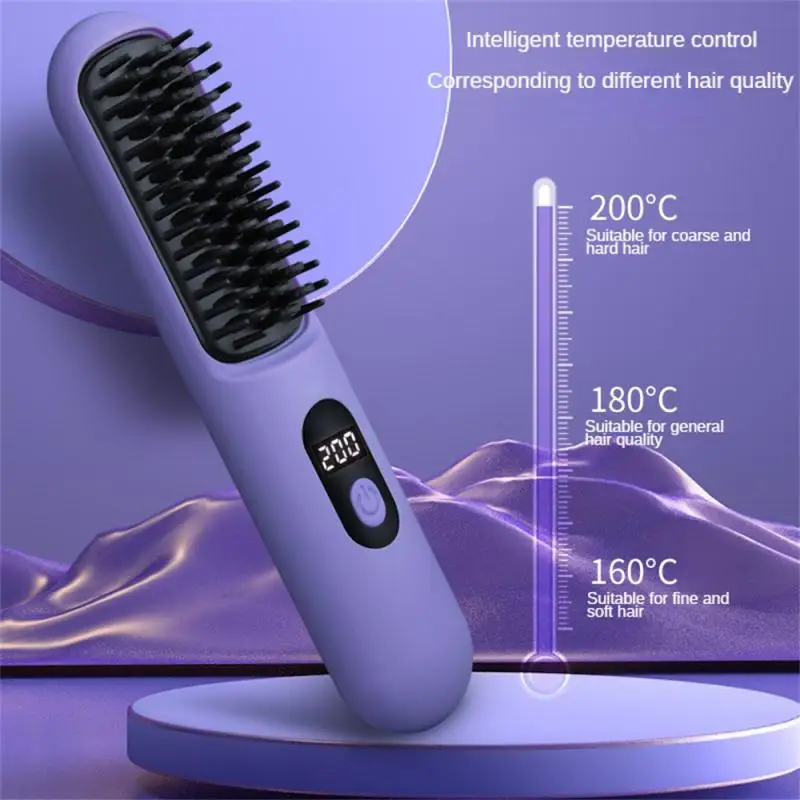 

Перезаряжаемая расческа для выпрямления волос с дисплеем температуры, не вредит волосам, завивка и выпрямление волос с отрицательными ионами, портативная